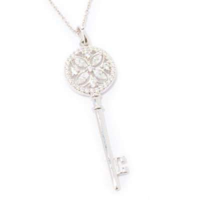 J319728 - Sterling Silver / Choice Brilliante "Beauty & Faith" Key Pendant w/ Chain
