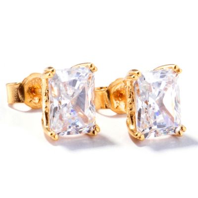 J319899 - Sterling Silver / Platinum or Vermeil Radiant Cut Brilliante Stud Earrings 
