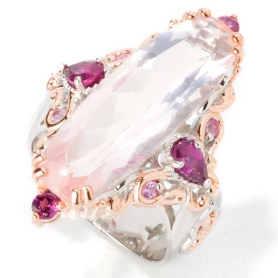 Sterling Silver / Palladium / 18K Rose Vermeil Rose Quartz & Rhodolite Ring