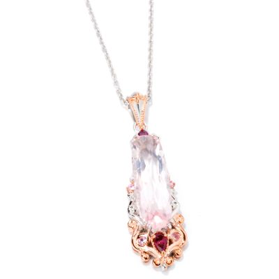 Sterling Silver / Palladium / 18K Rose Vermeil Rose Quartz Pendant w/ Chain