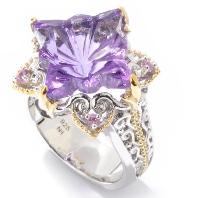 Sterling Silver / Palladium / 18K Vermeil Snowflake-Carved Amethyst Ring
