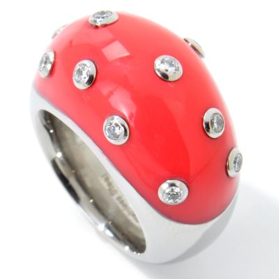J320033 -  Stainless Steel Brilliante Black or Pink Enamel Dome Ring