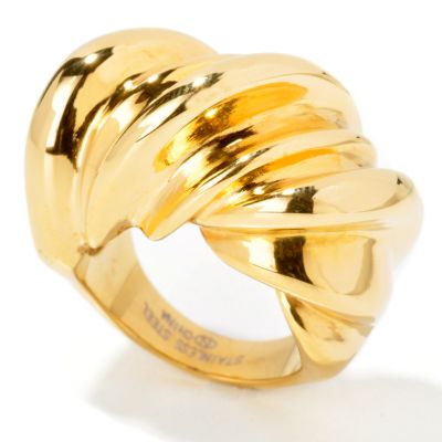 J320036 -  Stainless Steel or Yellow Bold Ribbed Dome Ring