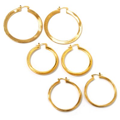 J320045 - Stainless Steel or Yellow Set of Three Hoop Earrings