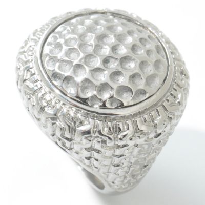 J320054 -  Stainless Steel Round Textured Bold Ring