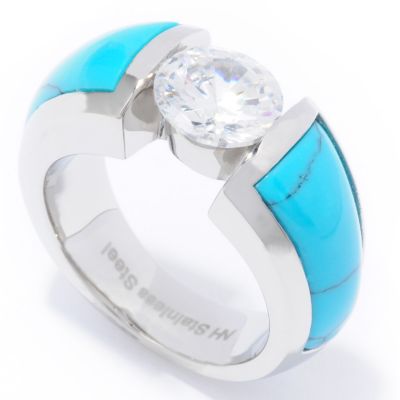 J320067 - Stainless Steel Brilliante & Turquoise or Black Onyx Ring