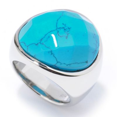 J320071 - Stainless Steel Checkerboard-Cut Turquoise or Onyx Ring