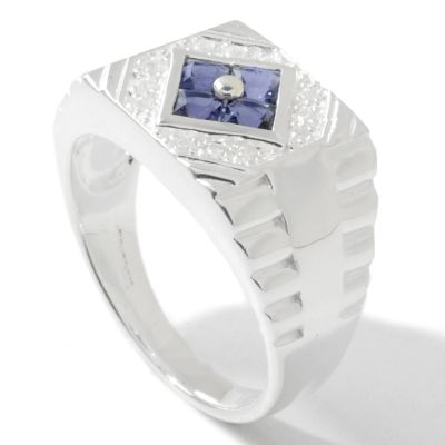 Sterling Silver / Platinum or 18K Vermeil Gemstone Choice Men's Ring. IOLITE / PLATINUM, 12