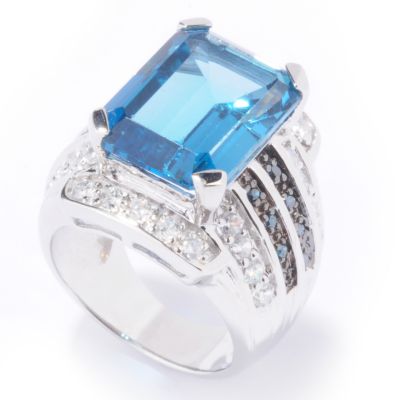 J320102 - Sterling Silver / Platinum or 18K Vermeil London Blue Topaz Ring