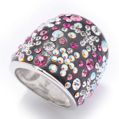 J320111 - Sterling Silver Pink & White Scattered Austrian Crystal "Pops of Pink" Ring
