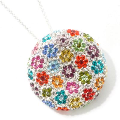 J320113 - Sterling Silver Multi-Color Austrian Crystal "Flower Power" Pendant w/ Chain