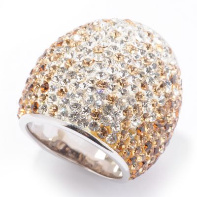 J320114 - Sterling Silver Tan & Chocolate Austrian Crystal "Expresso Royale" Ring