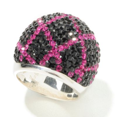 J320124 - Sterling Silver Black & Pink Austrian Crystal Criss Cross "Rocker Chic" Ring