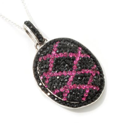 J320125 - Sterling Silver Black & Pink Austrian Crystal "Rocker Chic" Pendant w/ Chain