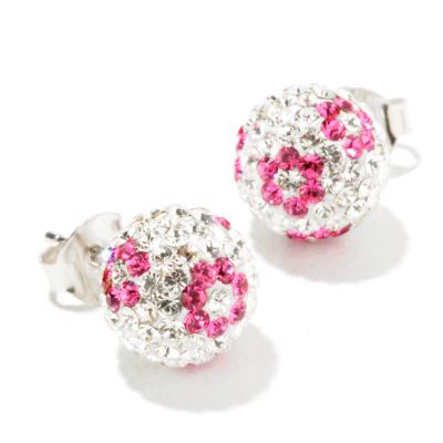 J320129 - Sterling Silver Black or Pink Austrian Crystal "Flower Power" Stud Earrings