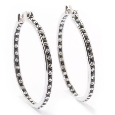 J320131 - Sterling Silver Black & White Austrian Crystal "Hoopla" Earrings