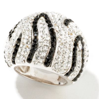 J320132 - Sterling Silver Black & White Austrian Crystal Dome "Zebra Feva" Ring