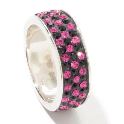 J320133 - Sterling Silver Black & White, Pink or Red Austrian Crystal "Check It Out" Ring
