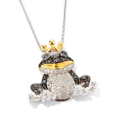 J320142 - Sterling Silver / 18K Vermeil Black & White Diamond Animal Pendant w/ 18" Chain