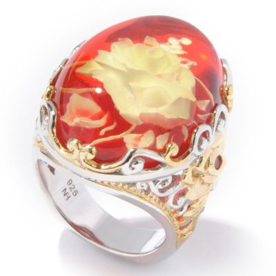 J320156 - Sterling Silver / Palladium / 18K Vermeil Baltic Amber & Orange Sapphire Ring