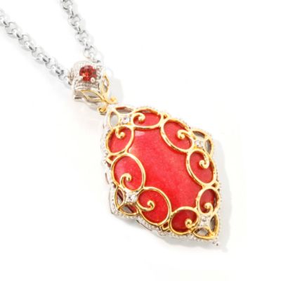 J320157 - Sterling Silver / Palladium / 18K Vermeil Red Jade & Garnet Pendant w/ Chain