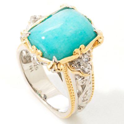 J320162 - Sterling Silver / Palladium / 18K Vermeil Amazonite & White Sapphire Ring
