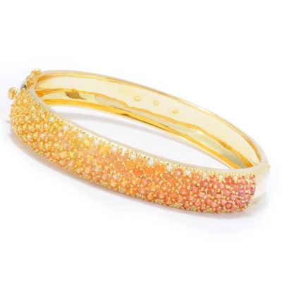 J320179 - Sterling Silver / 18K Vermeil Graduated Sapphire & White Zircon Bangle Bracelet
