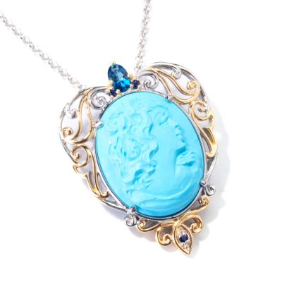 J320215 - Sterling Silver / Palladium / 18K Vermeil Turquoise Multi-Gem Cameo Pendant