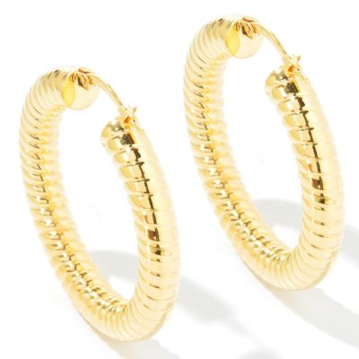 J320238 - Stainless Steel or Yellow Bold Textured Hoop Earrings