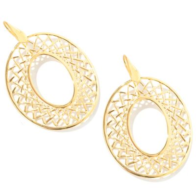 J320243 - Stainless Steel or Yellow Criss Cross Border Oval Earrings