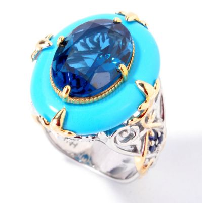 J320251 - Sterling Silver / Palladium / 18K Vermeil London Blue Topaz Multi-Gem Ring