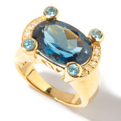 J320294 - Sterling Silver / Platinum or 18K Vermeil London Blue Topaz, Blue Zircon & Diamond Ring