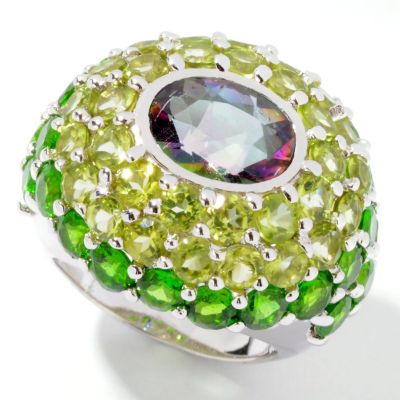 J320303 - Sterling Silver / Platinum Mystic Topaz, Peridot & Chrome Diopside Ring
