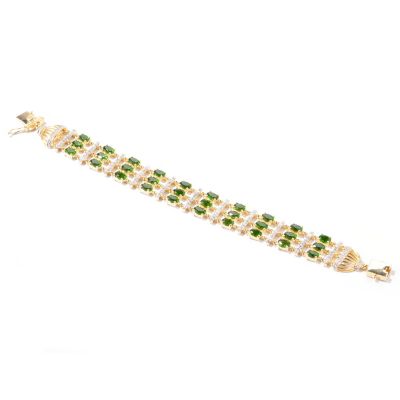J320308 - Sterling Silver / Plated 7.5" Chrome Diopside, Zircon & Diamond Bracelet