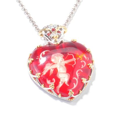 J320321 - Sterling Silver/Palladium / 18K Vermeil Cupid Amber Intaglio & Gem Pendant