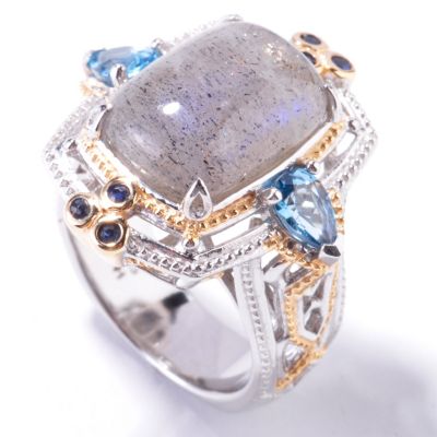J320331 - Sterling Silver / Palladium / 18K Vermeil Labradorite Multi-Gem Ring