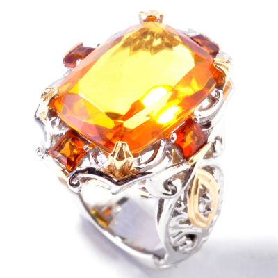 J320337 - Sterling Silver / Palladium / 18K Vermeil Amber Multi-Gem Ring
