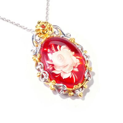 J320406 - Sterling Silver/Palladium/18K Vermeil Baltic Amber & Gem Intaglio Pendant
