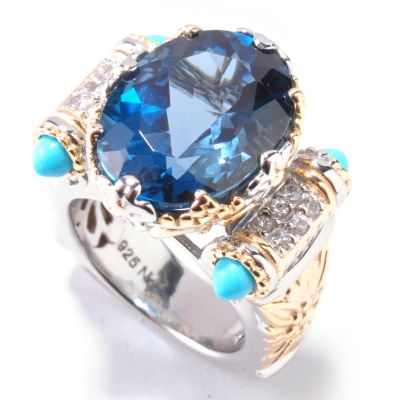 J320419 - Sterling Silver / Palladium / 18K Vermeil London Blue Topaz Multi-Gem Ring