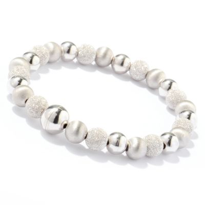 J320469 - 925 Fusion&trade; 8" Textured & Polished Beaded Bracelet