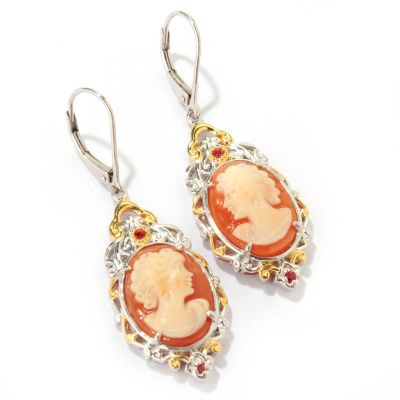 Sterling Silver / Palladium / 18K Vermeil Hand Carved Italian Shell & Orange Sapphire Earrings