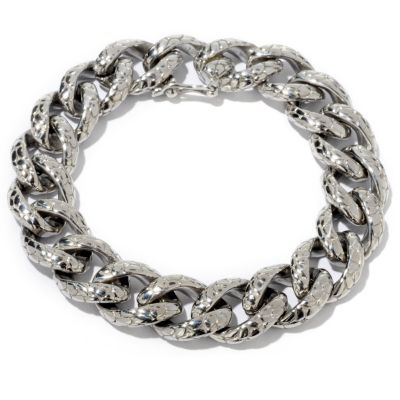 J320570 - Stainless Steel 8" Bold Textured Curb Link Bracelet