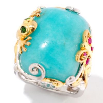 J320590 - Sterling Silver / Palladium / 18K Vermeil Amazonite Multi-Gem Animal Ring