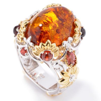 Gems en Vogue II Amber w/ Garnet & Orange Sapphire Ring