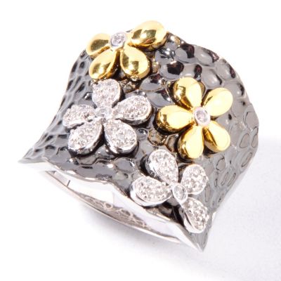J320605 - Sterling Silver / Platinum, 18K Vermeil & Black Rhodium Diamond Daisy Ring