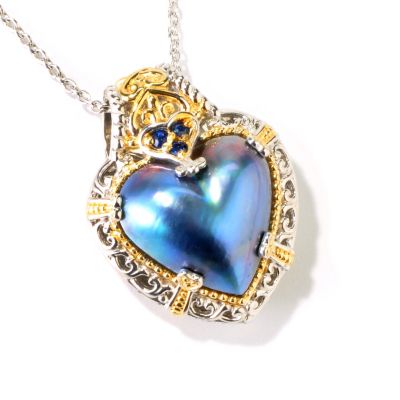 J320642 - Sterling Silver/Palladium/18K Vermeil Pink or White Saltwater Cultured Mabe Pearl & Ruby Pendant