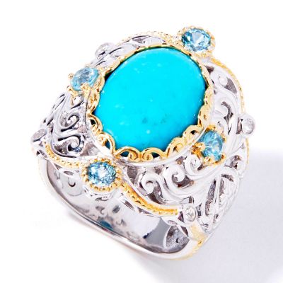 J320717 - Sterling Silver / Palladium / 18K Vermeil Stabilized Turquoise Multi-Gem Ring