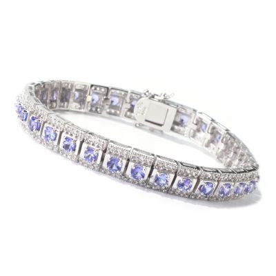 J320736 - Sterling Silver / Platinum 7.5" Tanzanite & White Topaz Bracelet