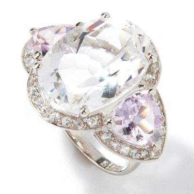 J320978 - Sterling Silver / Platinum White Quartz, Pink Amethyst & White Topaz Ring