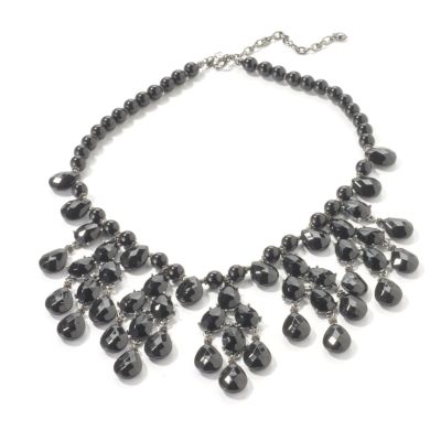 Suzanne Somers 16" Jet Black Beaded Bib Necklace w/ 3" Extender
